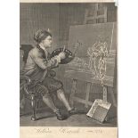 Print-'William Hogarth 1764'-black and white print in his studio at work-measurement 44cm x 38cm-