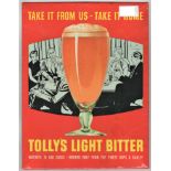 Advertising-Tolly's Light Bitter-vintage colour advert-in metal frame-9.3/4" x 12.3/4"-very good