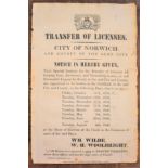 Norwich 1839 Printed Poster - Transfer of Licenses/ City of Norwich and County of the same City