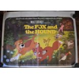 Film Poster Walt Disney 'The Fox and Hound'. Measures 100cm x 76cm, fold down middle of poster other