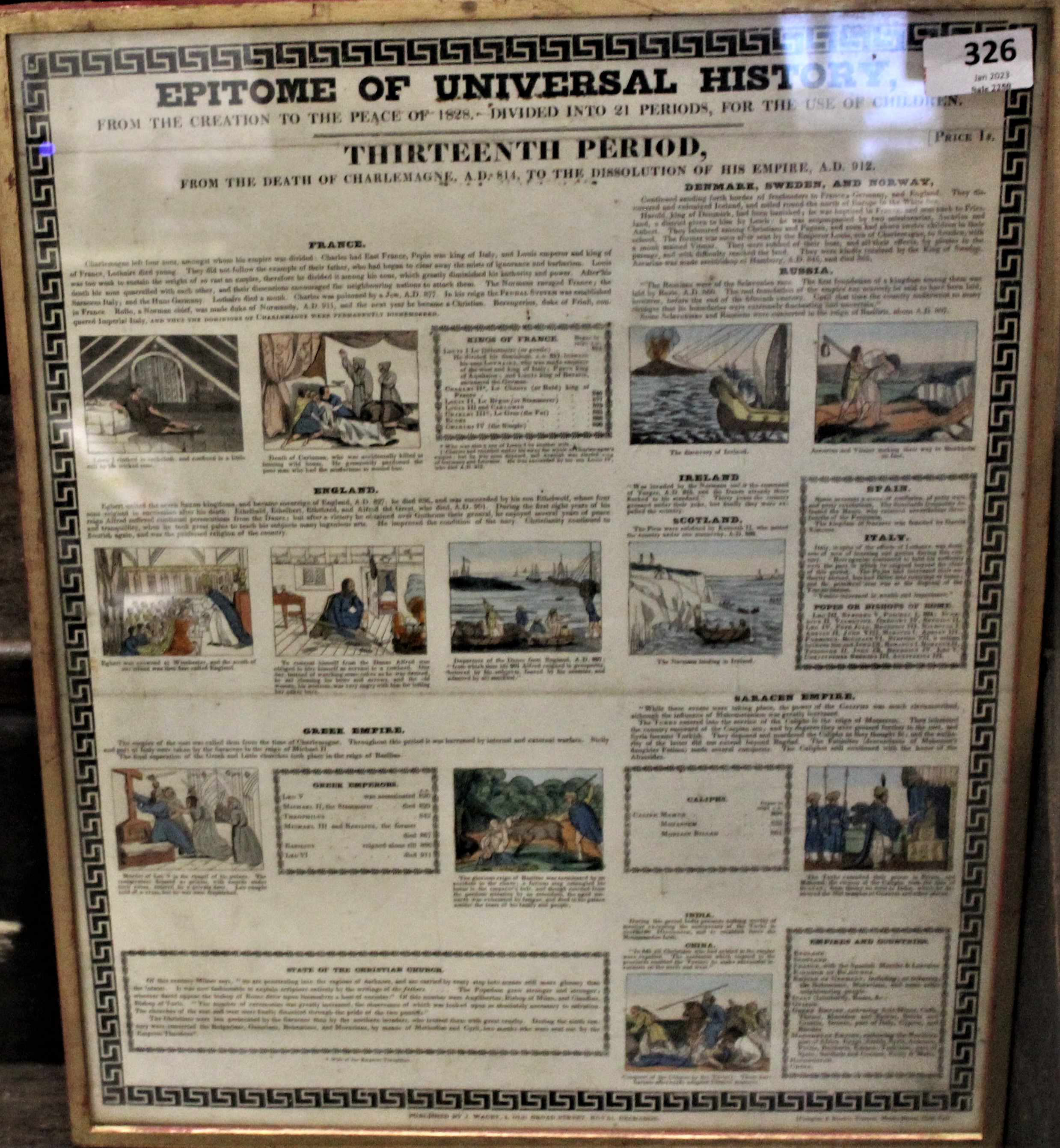 Epitome of Universal History-Thirteenth period-framed fine educational (1828) print-measures 48cm