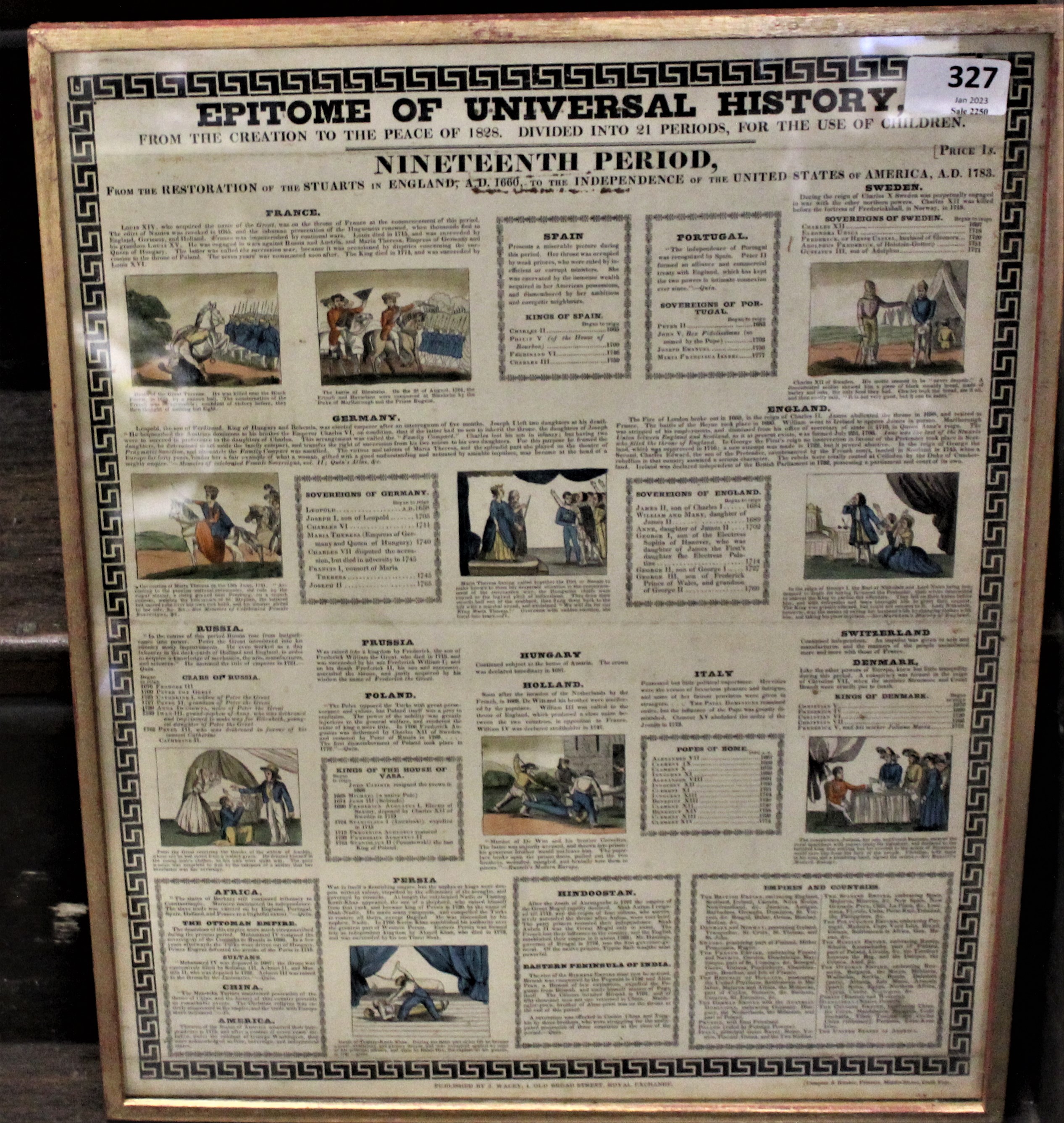 Epitome of Universal History-Nineteenth period-framed fine educational (1828) print-measures 48cm