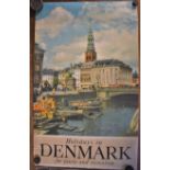 Holiday in Denmark - Canal Section of Copenhagen, measures 100cm x 62cm-tear at top of poster-