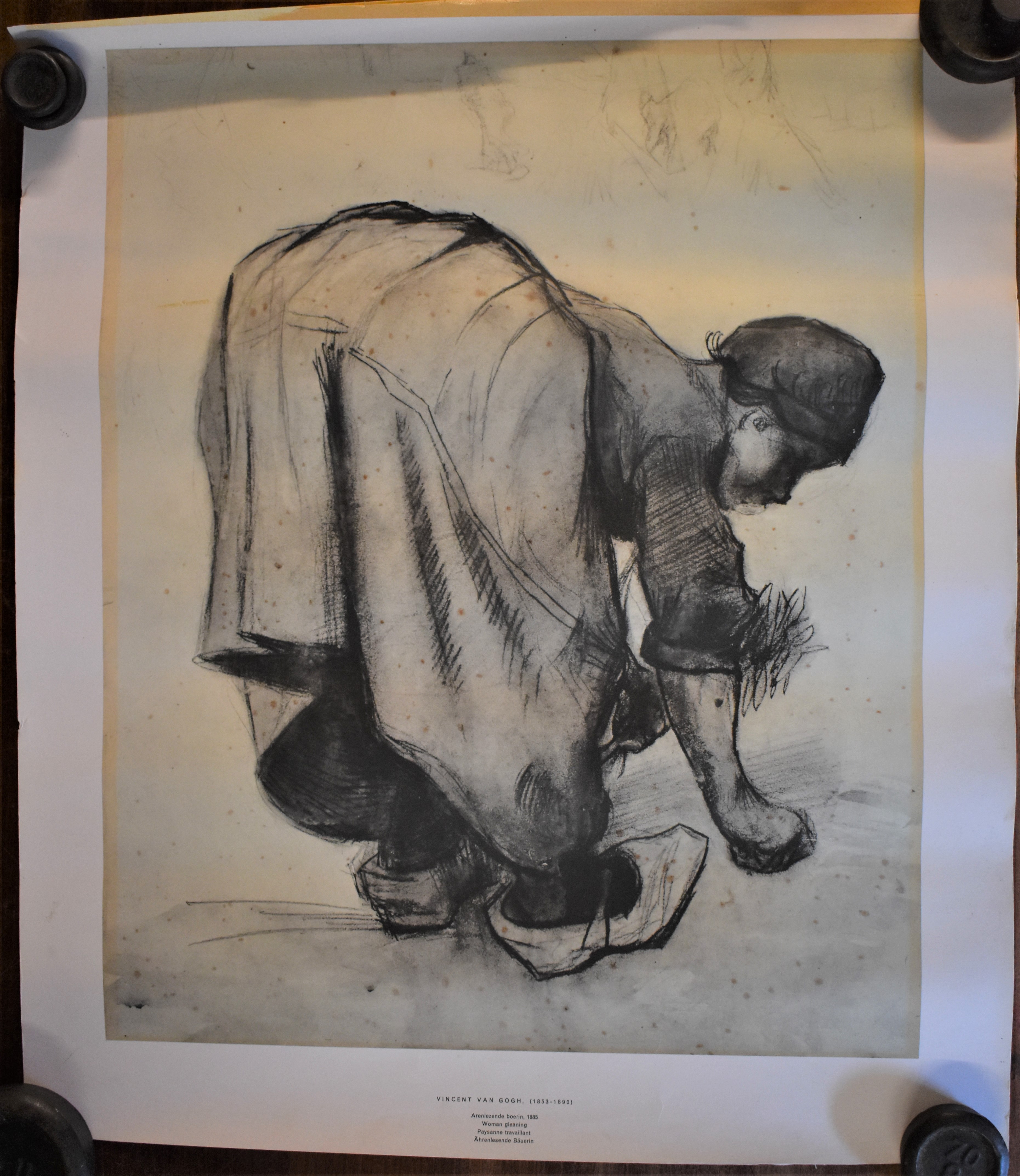 Vincent Van Gogh retro print, 'Woman Cleaning'. Some foxing on the picture. Measurements 57cm x 50cm