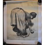 Vincent Van Gogh retro print, 'Woman Cleaning'. Some foxing on the picture. Measurements 57cm x 50cm