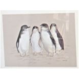 Four Little Penguins' - From the original pastel by Kathleen Cain, colour print artist signed.