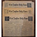 East Anglian Daily Times - (3) copies dated June 14th, 15th, 16th 1938 -measurements 60cm x 43cm-