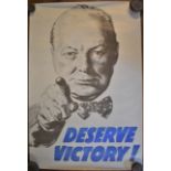 Winston Churchill - Retro Daily Times Poster 'Deserve Victory', measures 76cm x 51cm. Good