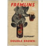 Advertising -Fremuns' Elephant' Double Brown Ale-colour vintage card advert 8" x 12" scarce-good