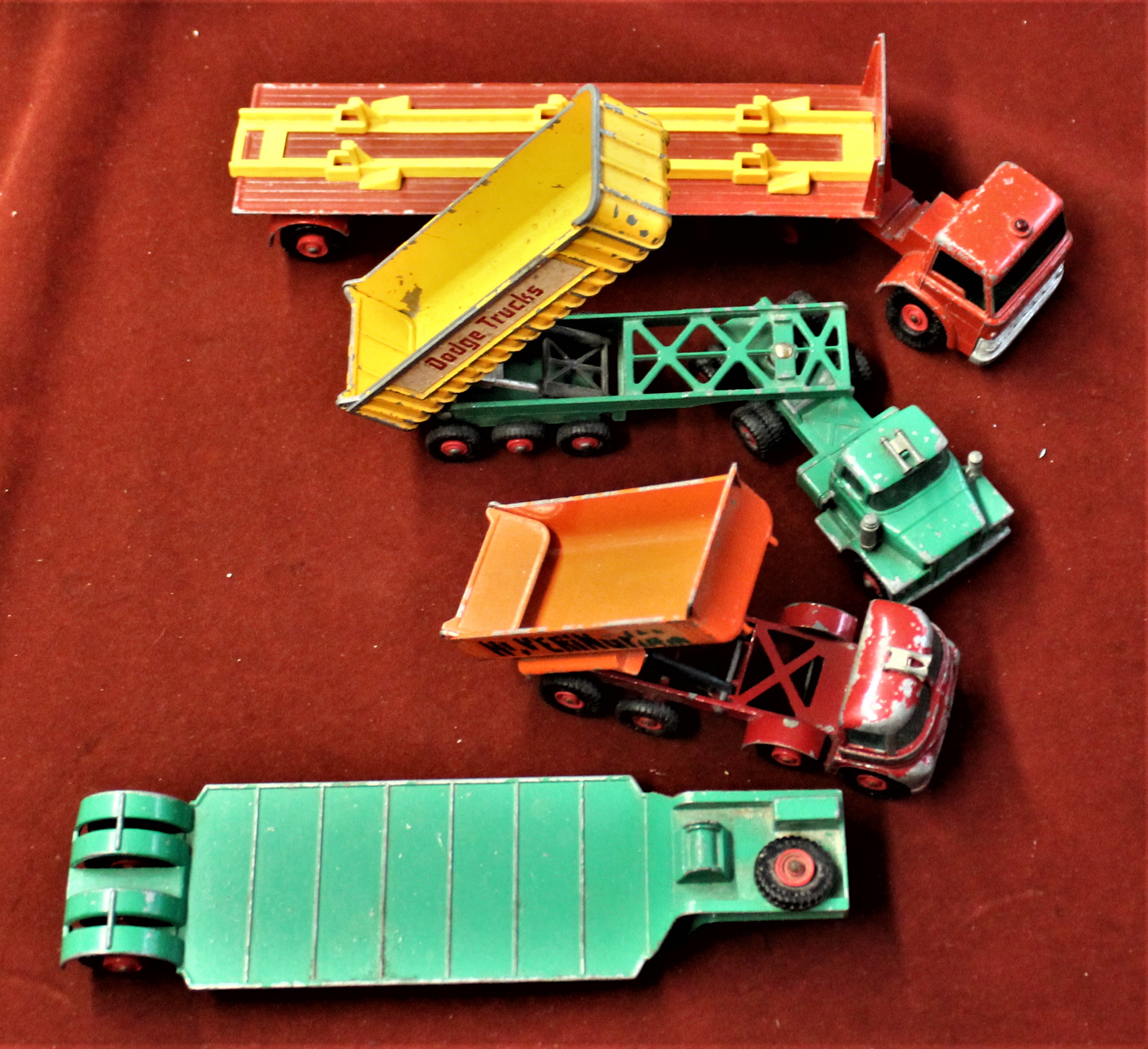 Lesney Matchbox'-(3) trucks (1) trailer play worn-no boxes