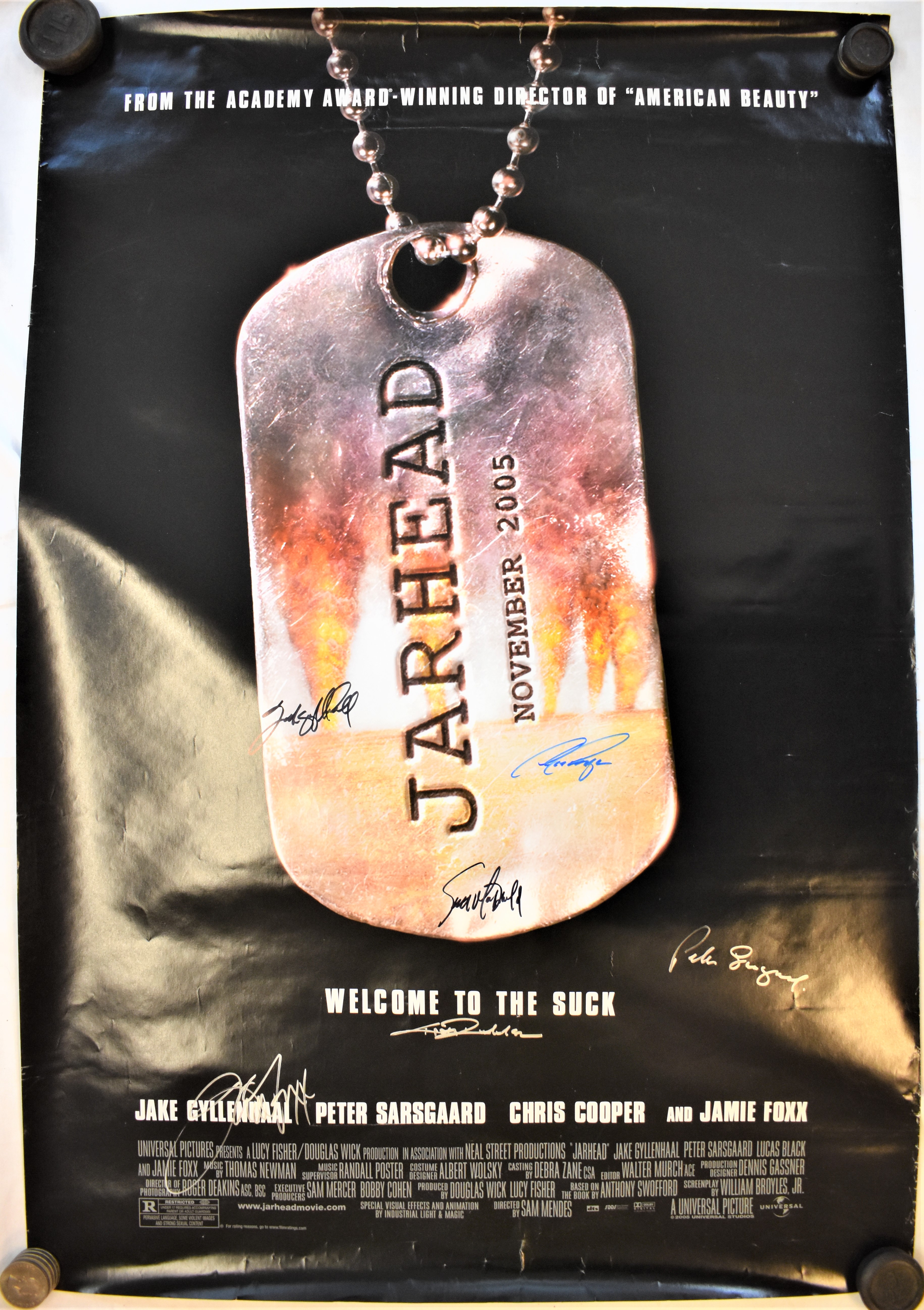 Film Poster-'Jarhead Nov.2005'-signed by Jamie Foxx and Peter Sarsgarrd-plus (3|) more signatures-