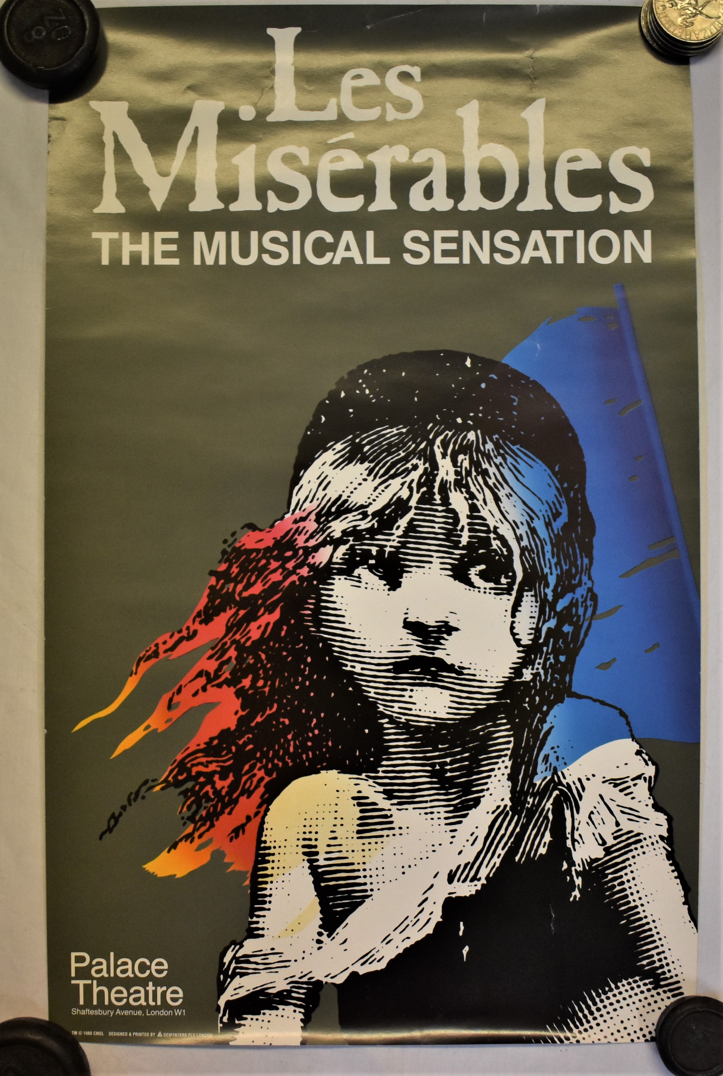 Poster Play Lobby - (Palace Theatre) 'Les Misérables - The musical sensation', measures 51cm x 32cm,