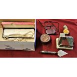 Mixed lot including four sets of vintage Pearl look necklaces, two vintage pair of glasses, a box