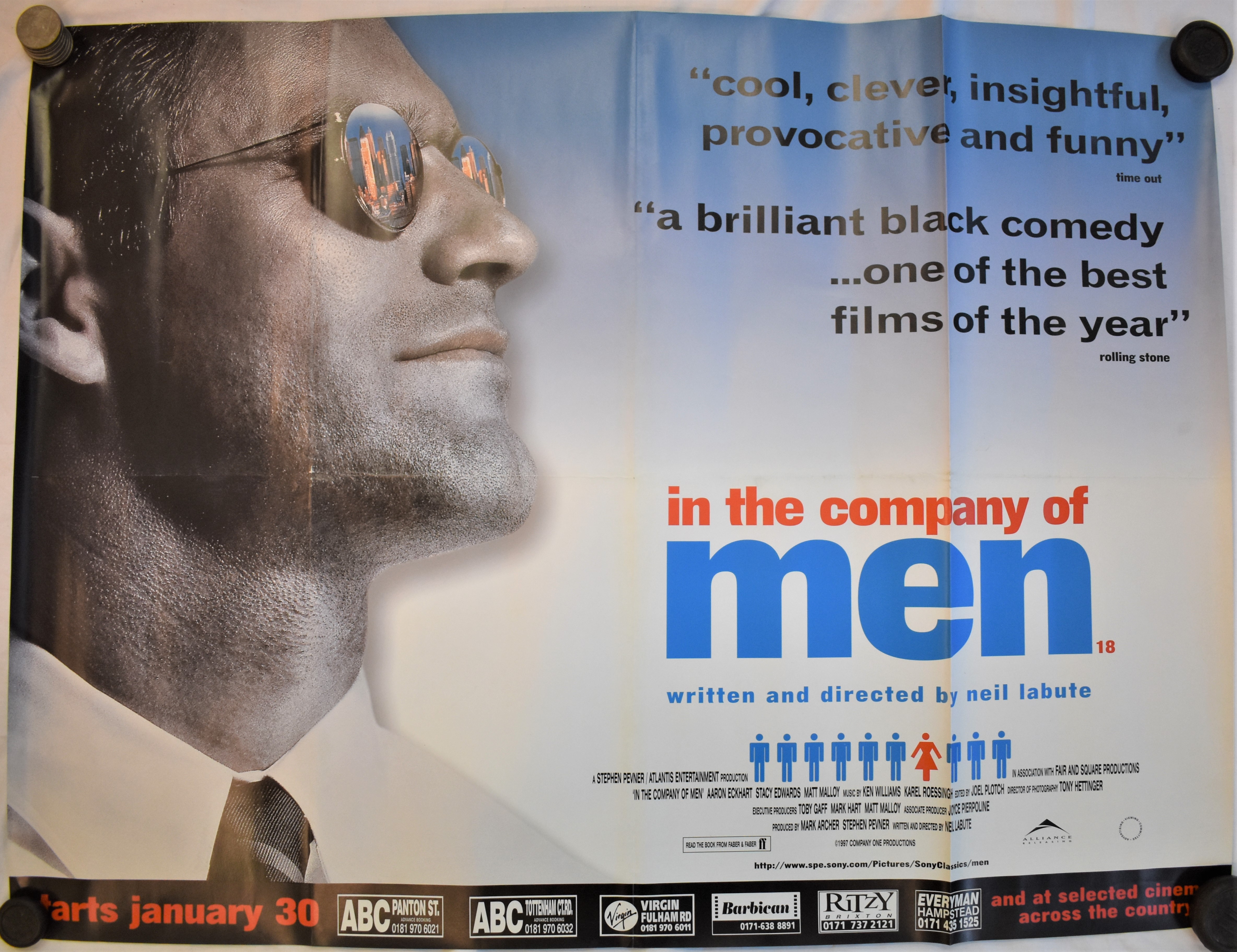 Film Poster - (Black Comedy) 'In The Company of Men' 1997, starring Aaron Eckhart & Stacy Edwards.