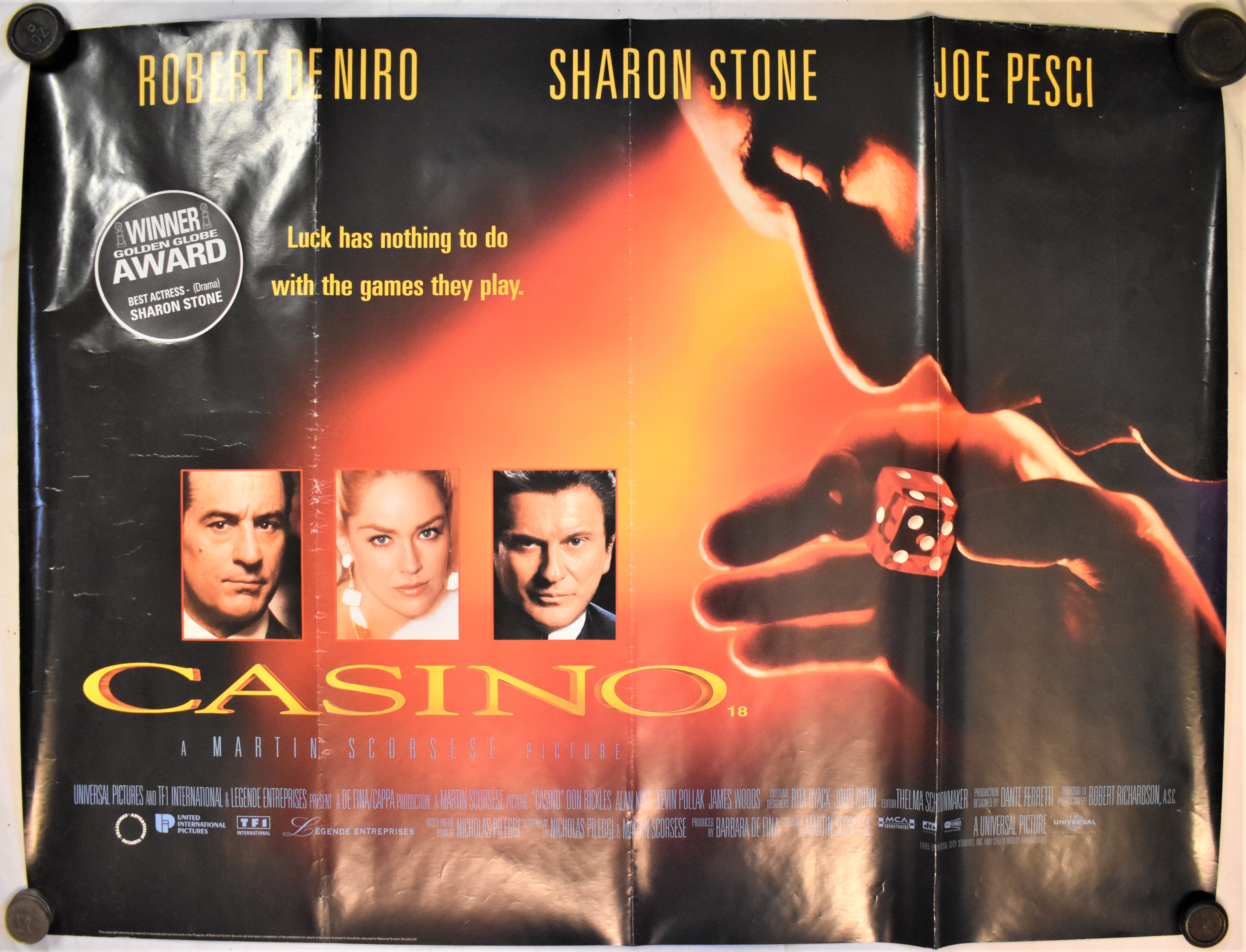 Film Poster-(Casino)-starring Robert De Nero-Sharon Stone-measurements 100cm x 76cm-double sided