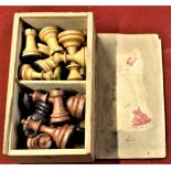 Vintage-Chess Set-Wooden box set complete-chess pieces (wooden) very good condition-box some wear