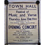 Poster-Town Hall-Hunstanton-Festival of Music + Verse 1944-Evening Concert-blue and white-