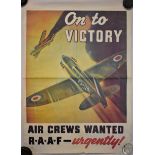 Poster-(Aircraft)-'On To Victory'-Air Crews Wanted R.A.A.F Urgently-measurements 57cm x 37cm-fold