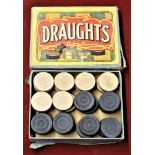 Draughts Counters-Wooden counters 1950's-approx-complete box some wear counters in good condition