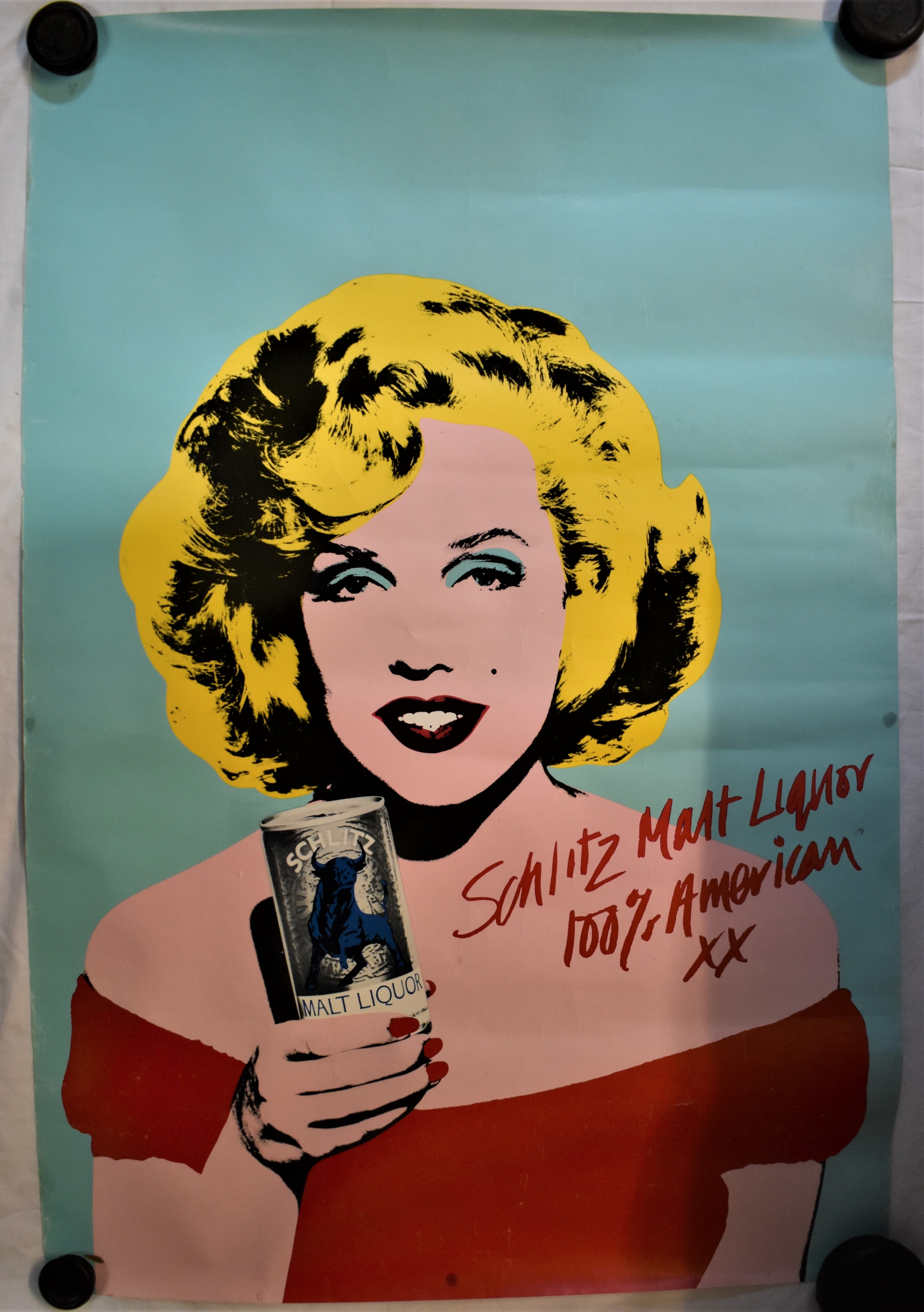 Vintage Marilyn Monroe poster by Andy Warhol - 'Schlitz Malt Liquor - 100% American' advertising po