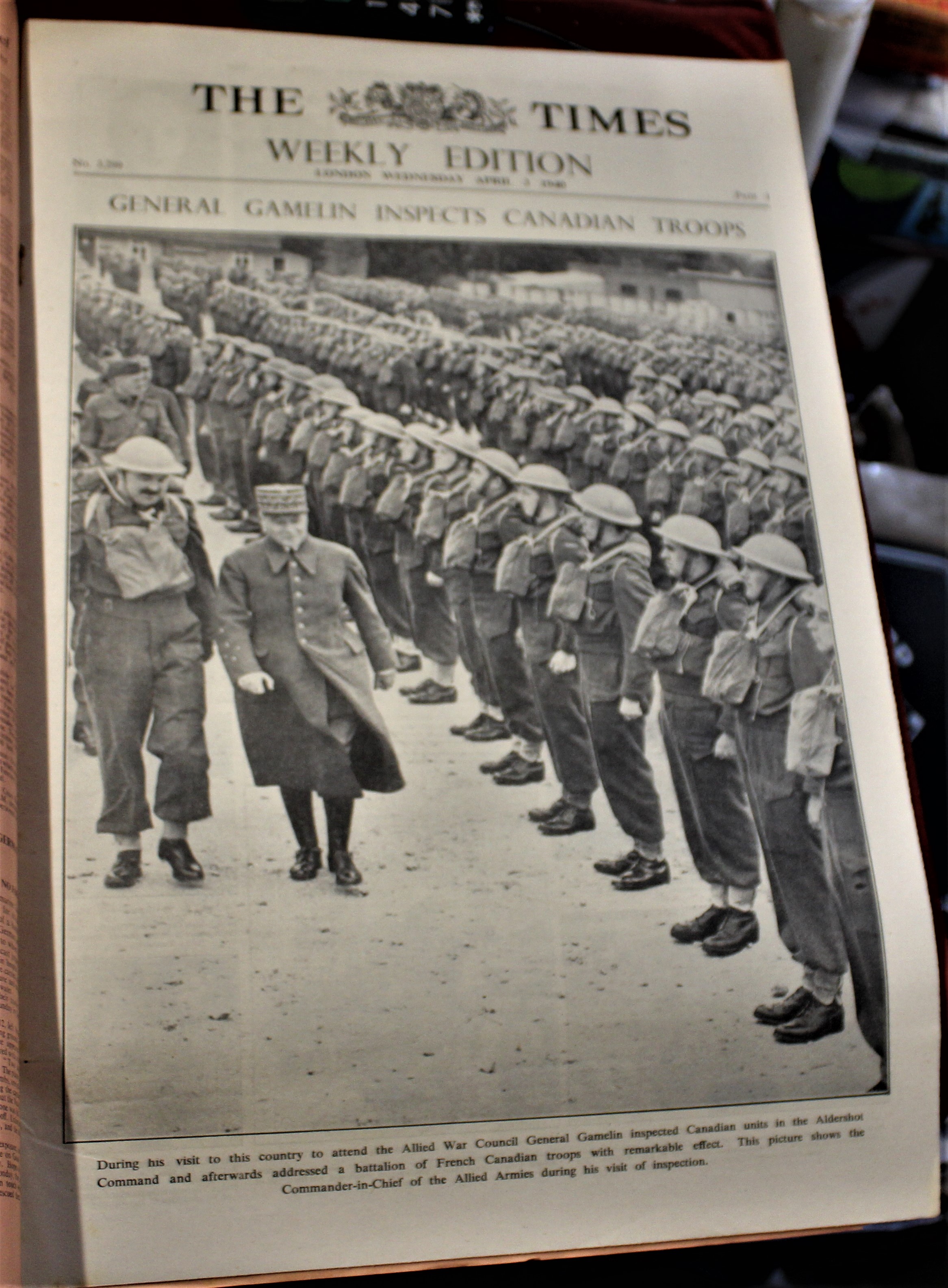 The Times 1940 April 3rd WWII weekly edition-rust staples dust storage marks at left side-other wise - Image 2 of 3