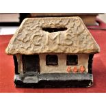 Vintage-Money Box-Papier Mache Money Box in the style of an Indian Hut-(Church Mission Style) in