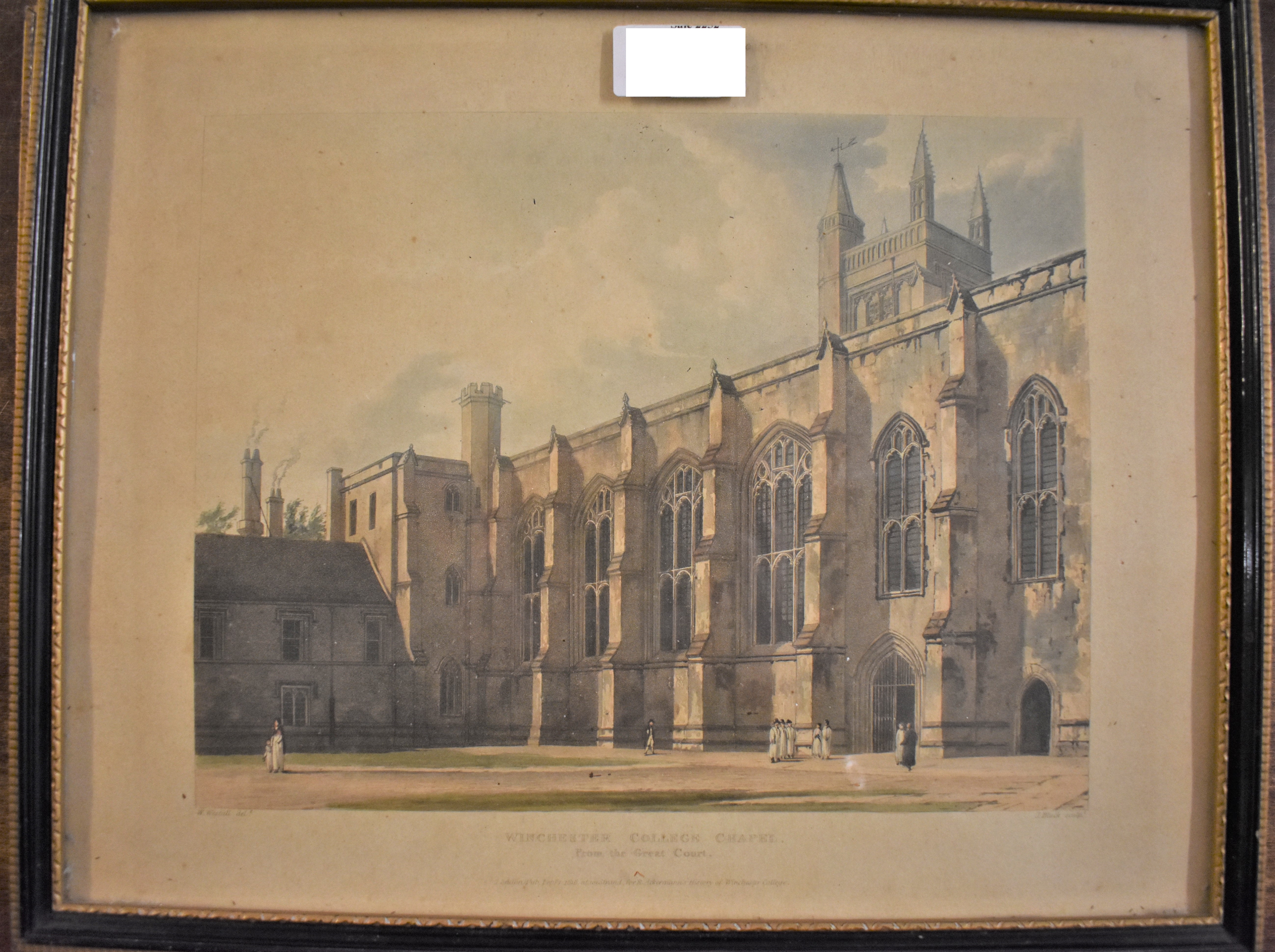 (3) Winchester College Chapel-Colour antique prints-by J Bluck-measurements 36cm x 39cm very good