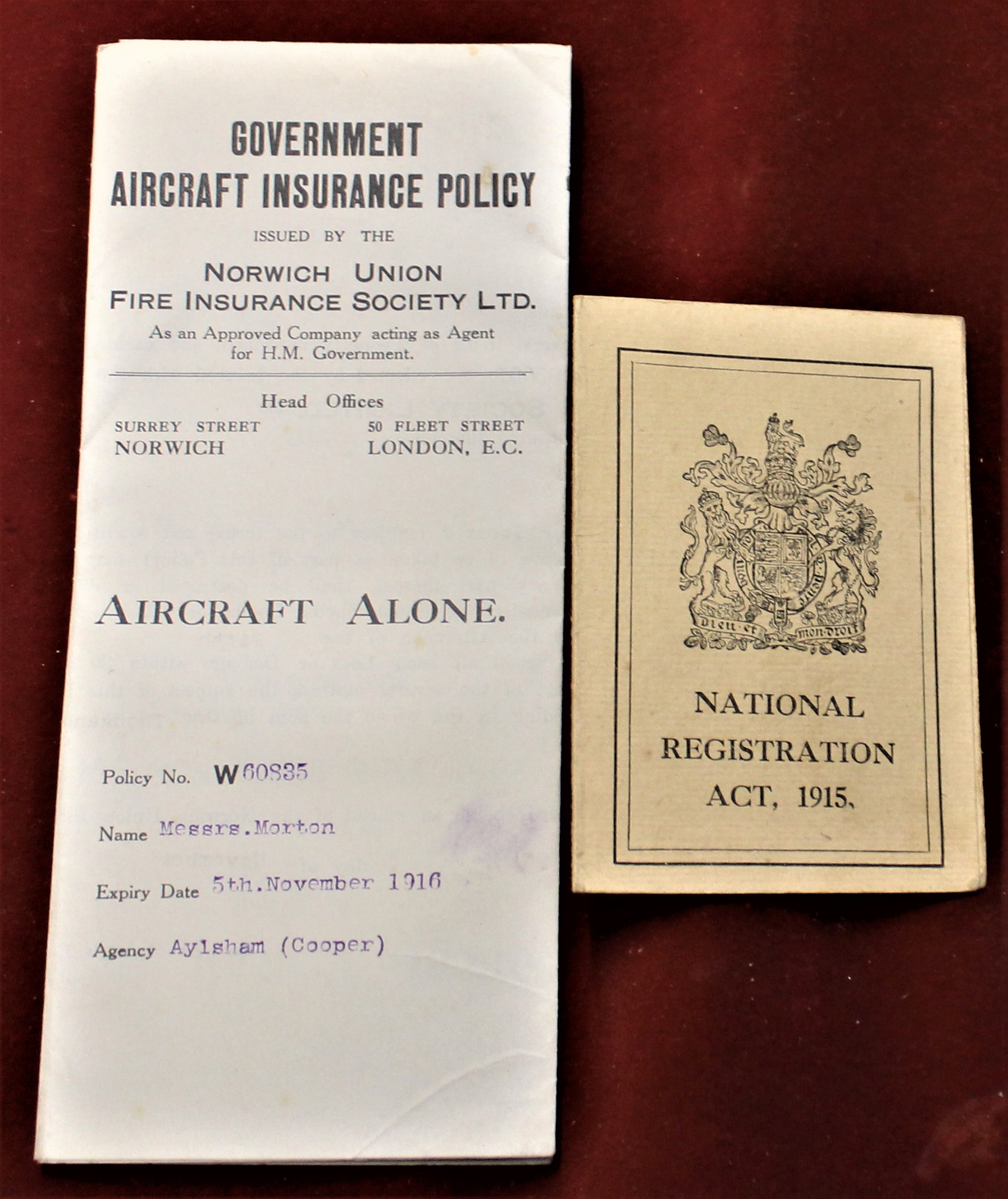 A Government Aircraft Insurance Policy issue by the Norwich Union Fire Insurance Society Ltd, 5th