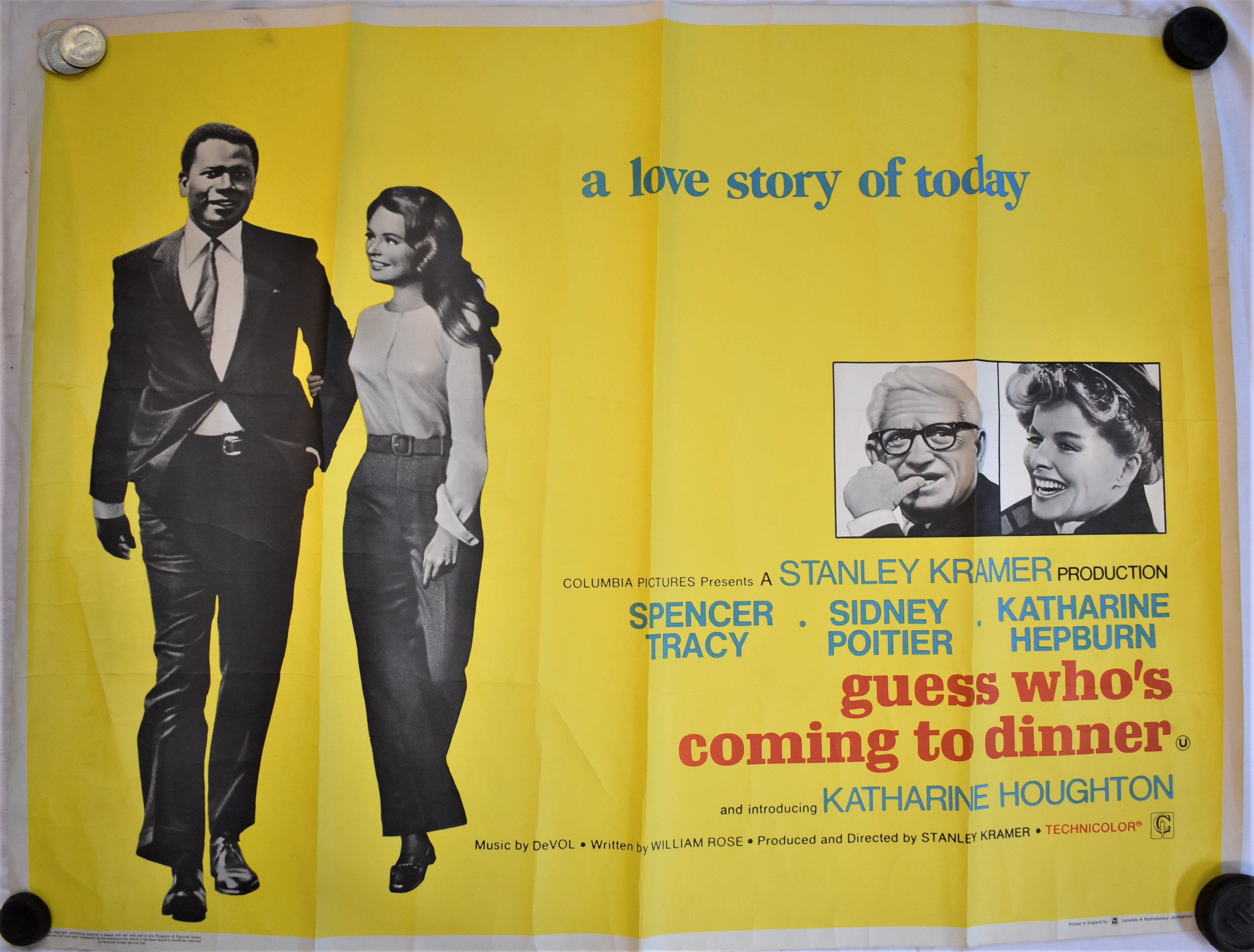 Film Poster-'Guess Who's Coming To Dinner'-starring Sidney Poitier-Spencer Tracy-measurements