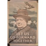 Winston Churchill-'Let Us Go Forward Together'-reprint-measurements 73cm x 51cm-very good condition