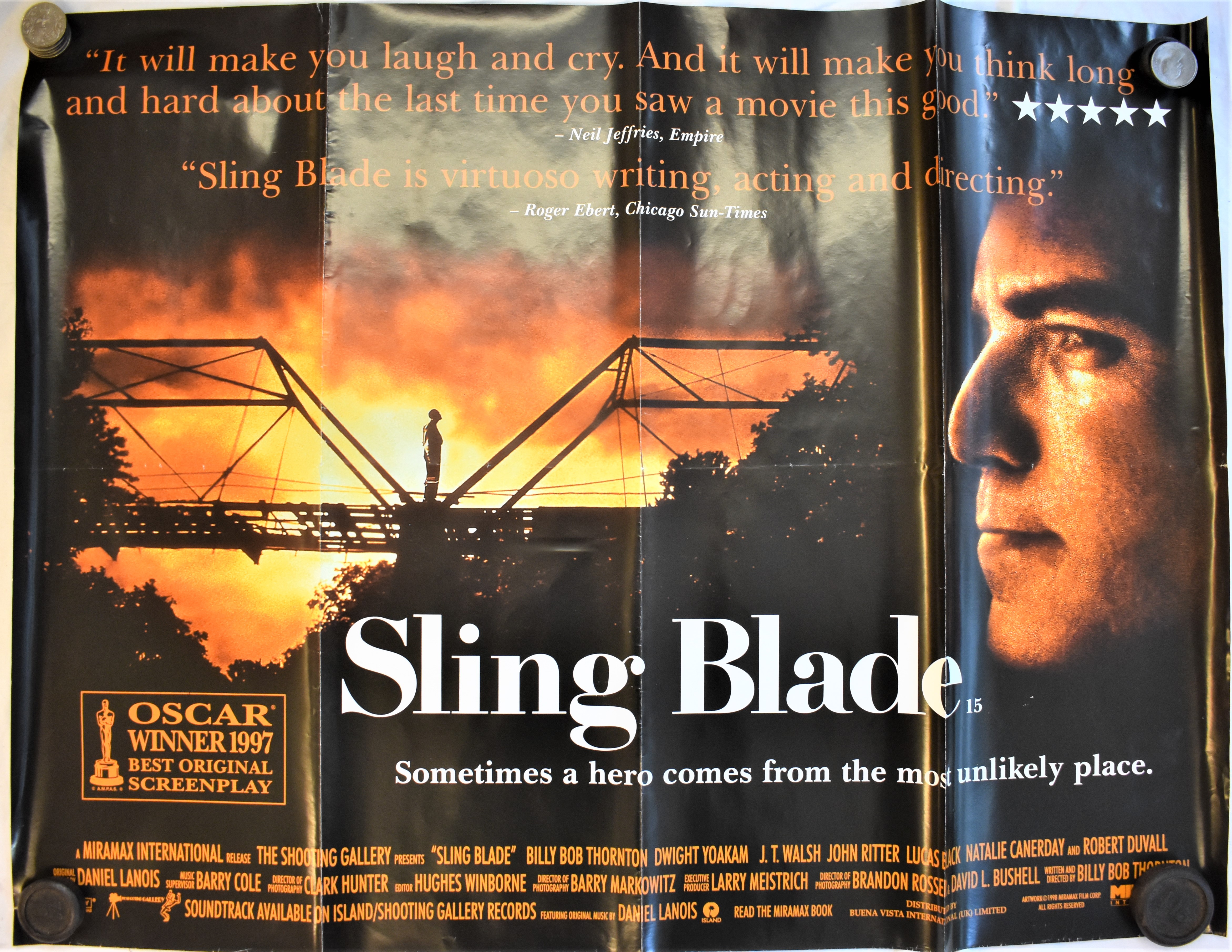 Film Poster-1998-'Sling Blade'-starring Billy Bob Thornton-Dwight Yoakam-double sided-measurements