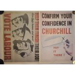 Poster-(Voting Advert)-Vote Labour-Confirm Your Confidence in Churchill-measurements 57cm x 37cm-