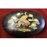 Advertising-Sharp's Toffee Tin-vintage good condition oval with parrot & Storks