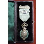 Masonic Queen Victoria's Jubilee Jewel 1837-1897 in silver and enamel, the ribbon having two