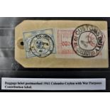 Patriotic and Propaganda Cinderella Labels - 1941 Baggage label Colombo Ceylon stamped 'Customs Duty