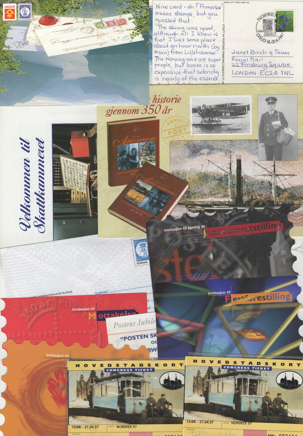 Norway 1997-collection of envelopes, invitations passes, post cards and leaflets sent to UK