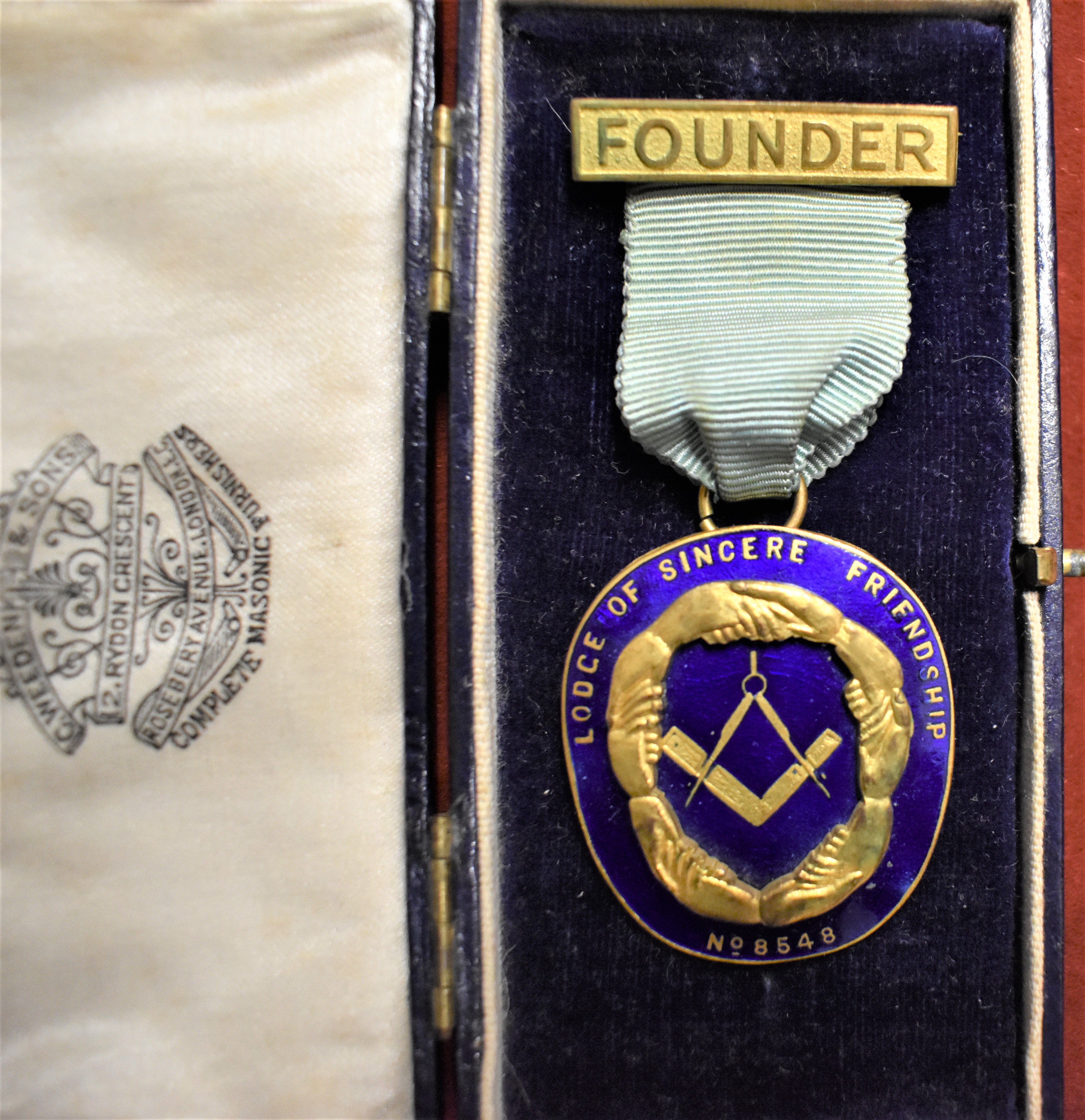 Masonic Founders Jewel for the Lodge of Sincere Friendship, No. 8548, gilt and enamel in original C.