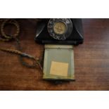 British GPO 1950s Bakelite telephone with internal draw, 'Uplands 6542' on the paper label and the