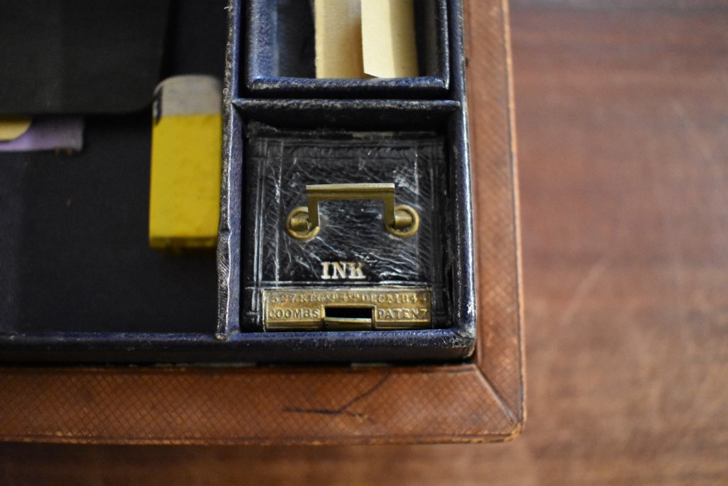 British Victorian 1846 leather desk writing slope made by Turrill of Bond street, contains various - Image 3 of 5