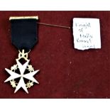 Masonic Regalia Knight Of Malta Breast Jewel in gilt and enamel