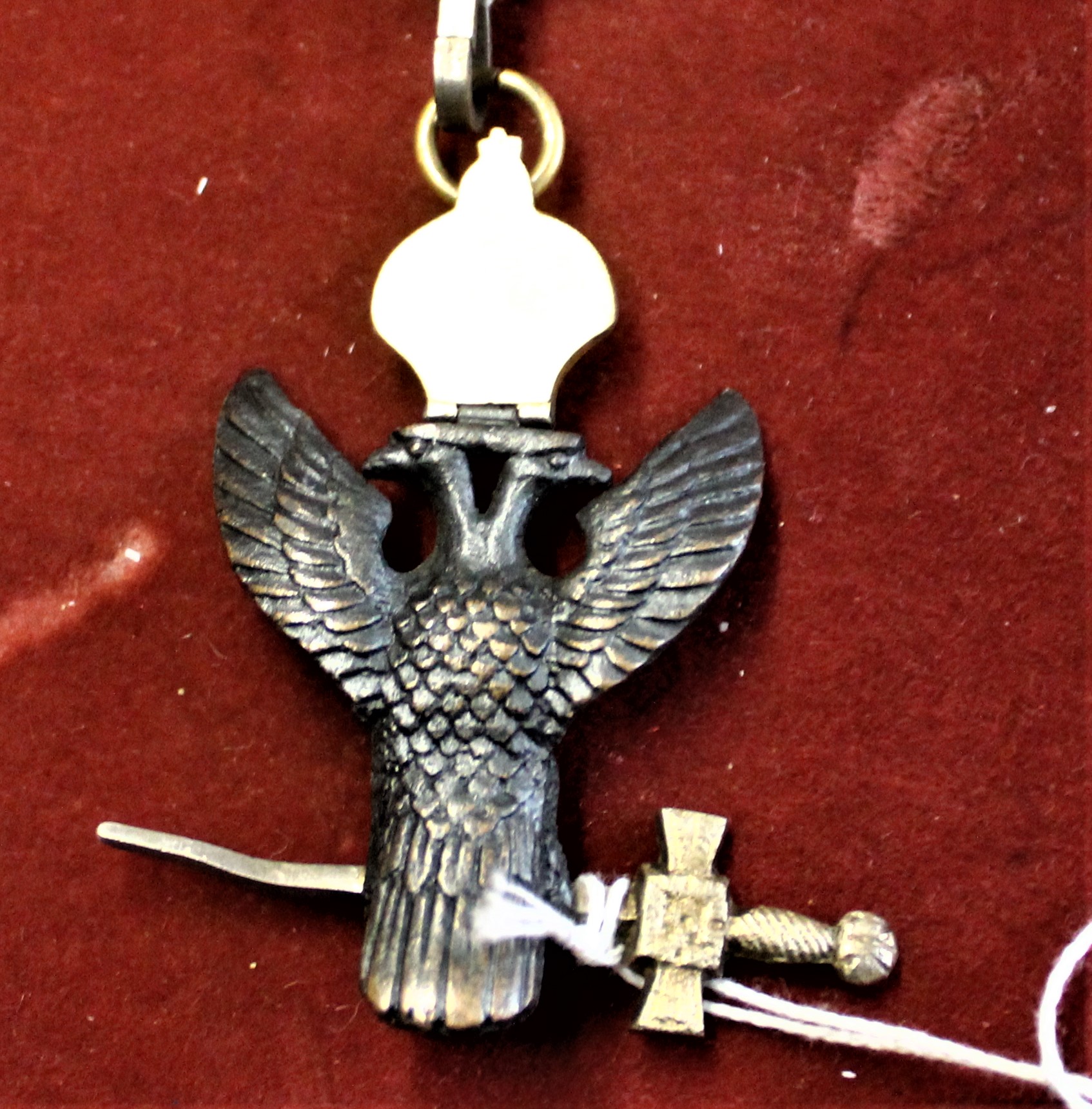 Masonic 30th Degree Rose Croix Collarette Eagle Jewel, in bronze and gilt and the collarette is - Image 2 of 4