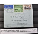 Patriotic and Propaganda Cinderella Labels - Air Mail cover posted Ceylon to UK 1941 with Ceylon