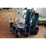 Bolingey Perranporth pottery (15 piece) coffee set in blue, a Royal Doulton Giftware lead crystal