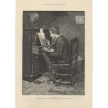 Painting 1891-full page black and white print by R.Taylor-'His First Easel-picture by Ralf Hedley in