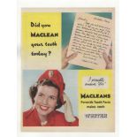 Macleans Tooth Paste 1951-full page colour advertisement-Did you Maclean Your Teeth Today?-9.1/2"