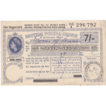 Postal Orders - QEII 7/- used 1960, blue and black on cream
