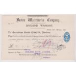 Barclays Bank Limited, Boston. Boston Waterworks Company Dividend Warrant, 2nd Feb 1931. Used, order