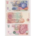 South Africa 50 Rand, 100 Rand and 2005 200 Rand P130-132, VF/NEF (3)