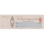 Barclay & Company Limited, Alysham. Mint, order cheque, RO 29.10.15. Black on cream with blue panel,