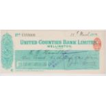 United Counties Bank Limited, Wellington (Salop). Used, order RO 18.12.12, green on white with